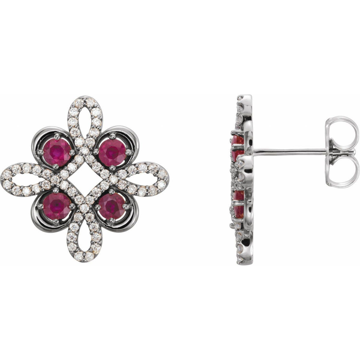 Natural Ruby And 1/4 Ctw Natural Diamond Earrings (Style 86367)