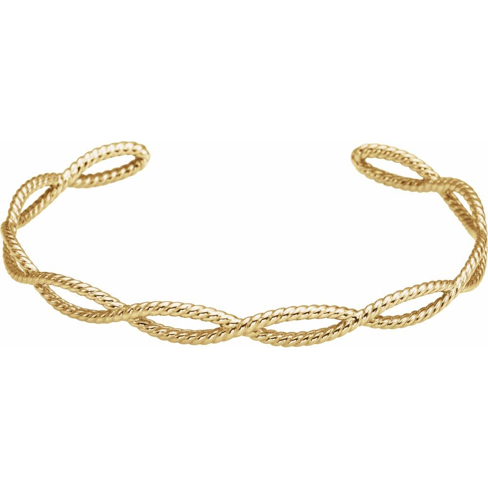 14K Yellow 6 1/4 In Rope Cuff Bracelet
