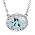 Natural Blue Zircon And .04 Ctw Natural Diamond Necklace (Style 85903)