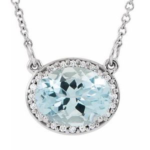 Natural Blue Zircon And .04 Ctw Natural Diamond Necklace (Style 85903)