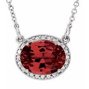 Natural Mozambique Garnet And .04 Ctw Natural Diamond Necklace (Style 85903)