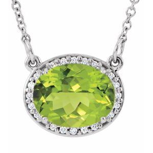 Natural Peridot And .04 Ctw Natural Diamond Necklace (Style 85903)