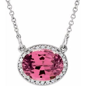 Natural Pink Tourmaline And .04 Ctw Natural Diamond Necklace (Style 85903)