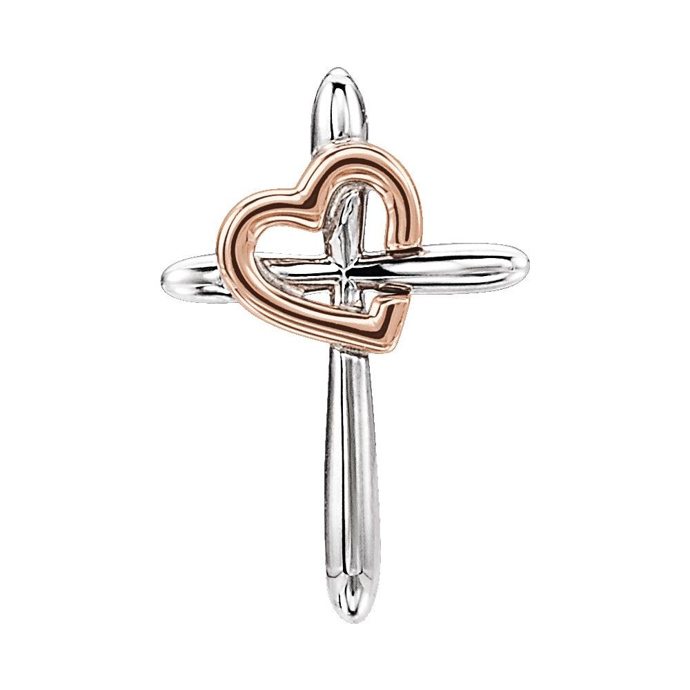 14K White & Rose Cross with Heart Pendant