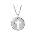 14K White .03 CT Natural Diamond Pierced Cross Disc 16-18" Necklace