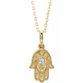 14K Yellow Gold .03 CTW Natural Diamond Hamsa 16-18" Necklace
