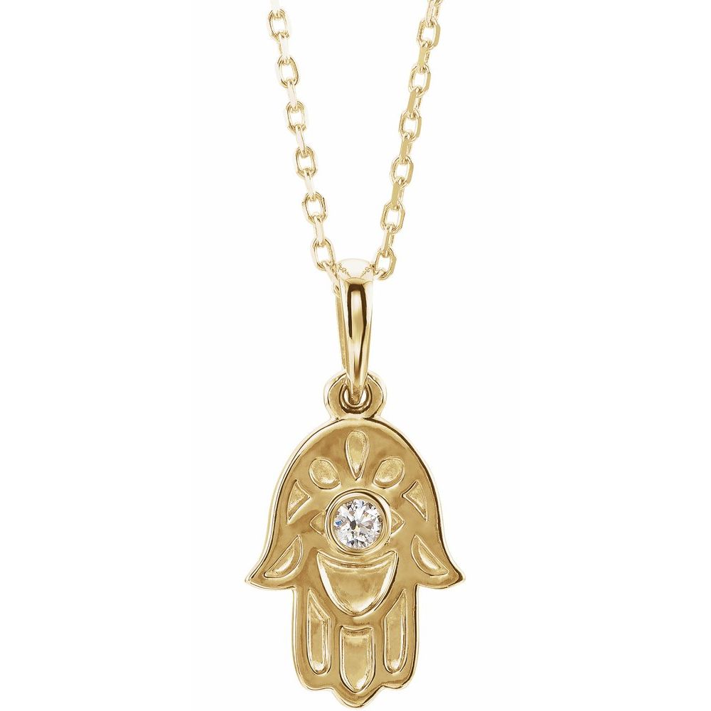 14K Yellow Gold .03 CTW Natural Diamond Hamsa 16-18" Necklace