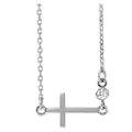 14K White .03 CTW Natural Diamond Sideways Cross 16-18" Necklace