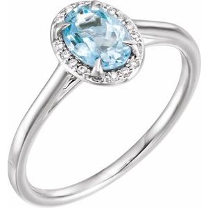 Natural Aquamarine And .03 CTW Natural Diamond Ring (Style 71634)