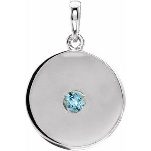 Natural Blue Zircon Disc Pendant (Style 86514)
