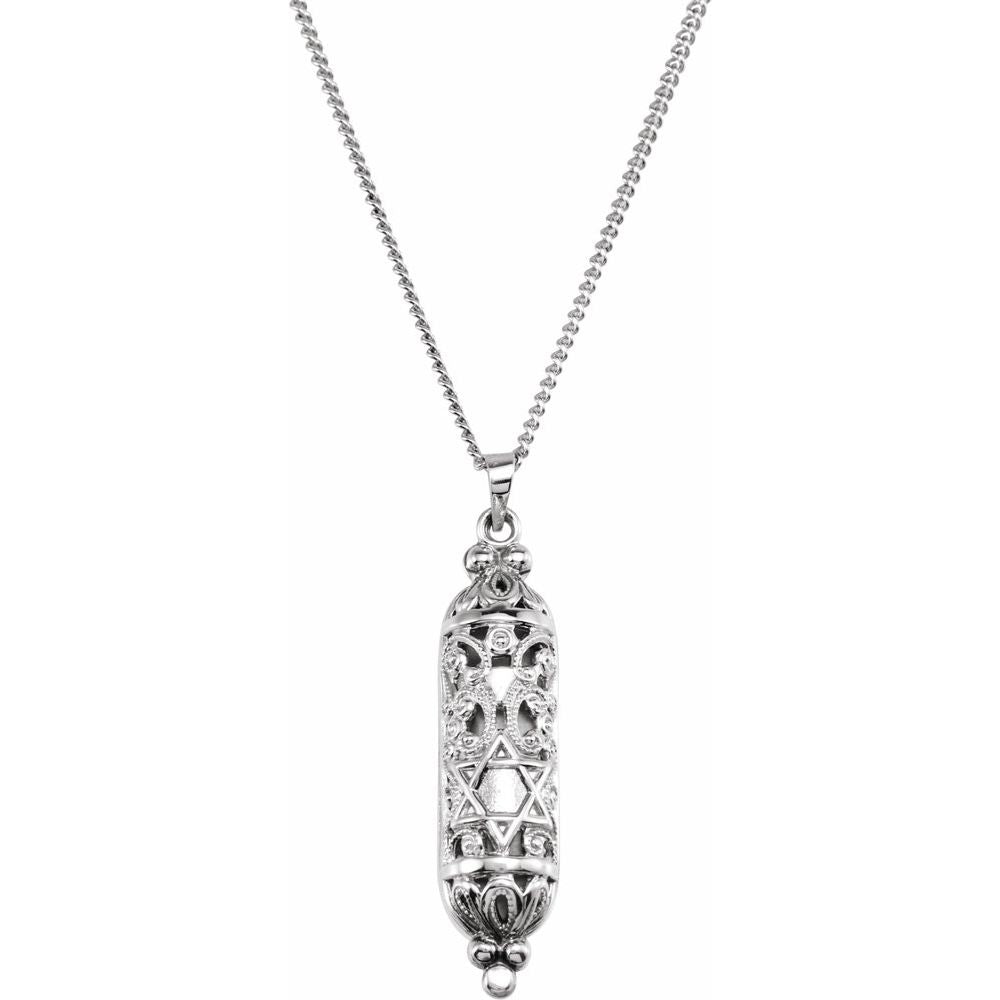 Sterling Silver 36x9 mm Mezuzah 18" Necklace with Parchment