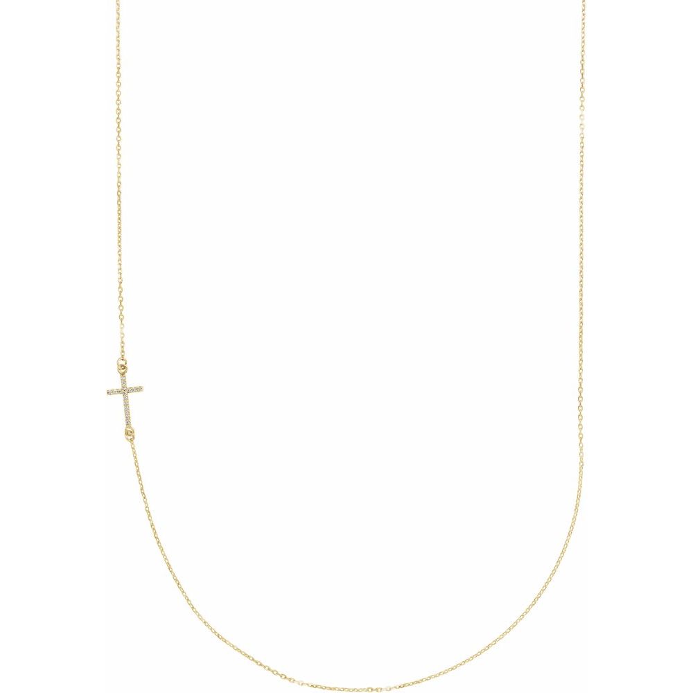 14K Yellow Gold .04 CTW Natural Diamond Off-Center Sideways Cross 16" Necklace