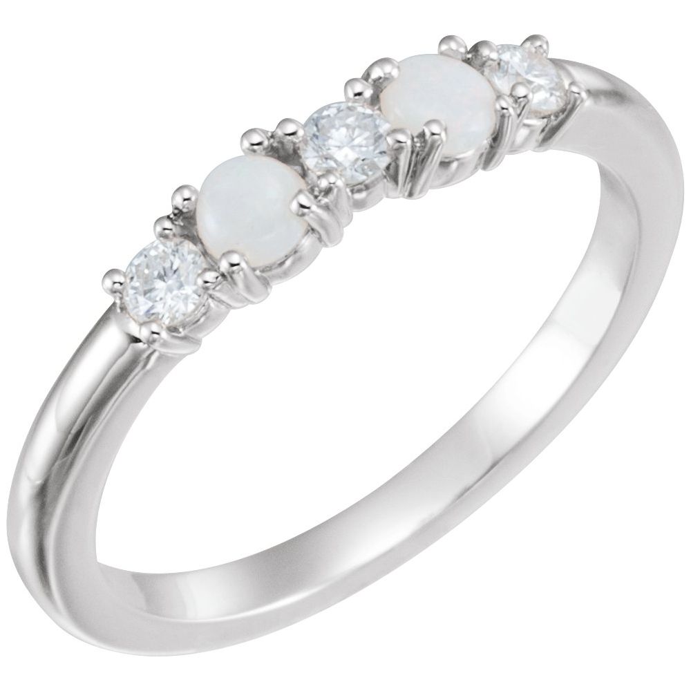 Natural White Opal & 1/5 CTW Natural Diamond Stackable Ring   (Style 71969)