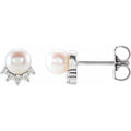 14K White Gold Cultured White Freshwater Cultured Pearl & .08 CTW Natural Diamond Earrings