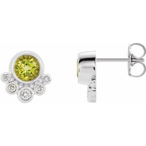 Natural Peridot And 1/8 Ctw Natural Diamond Earrings (Style 86777)