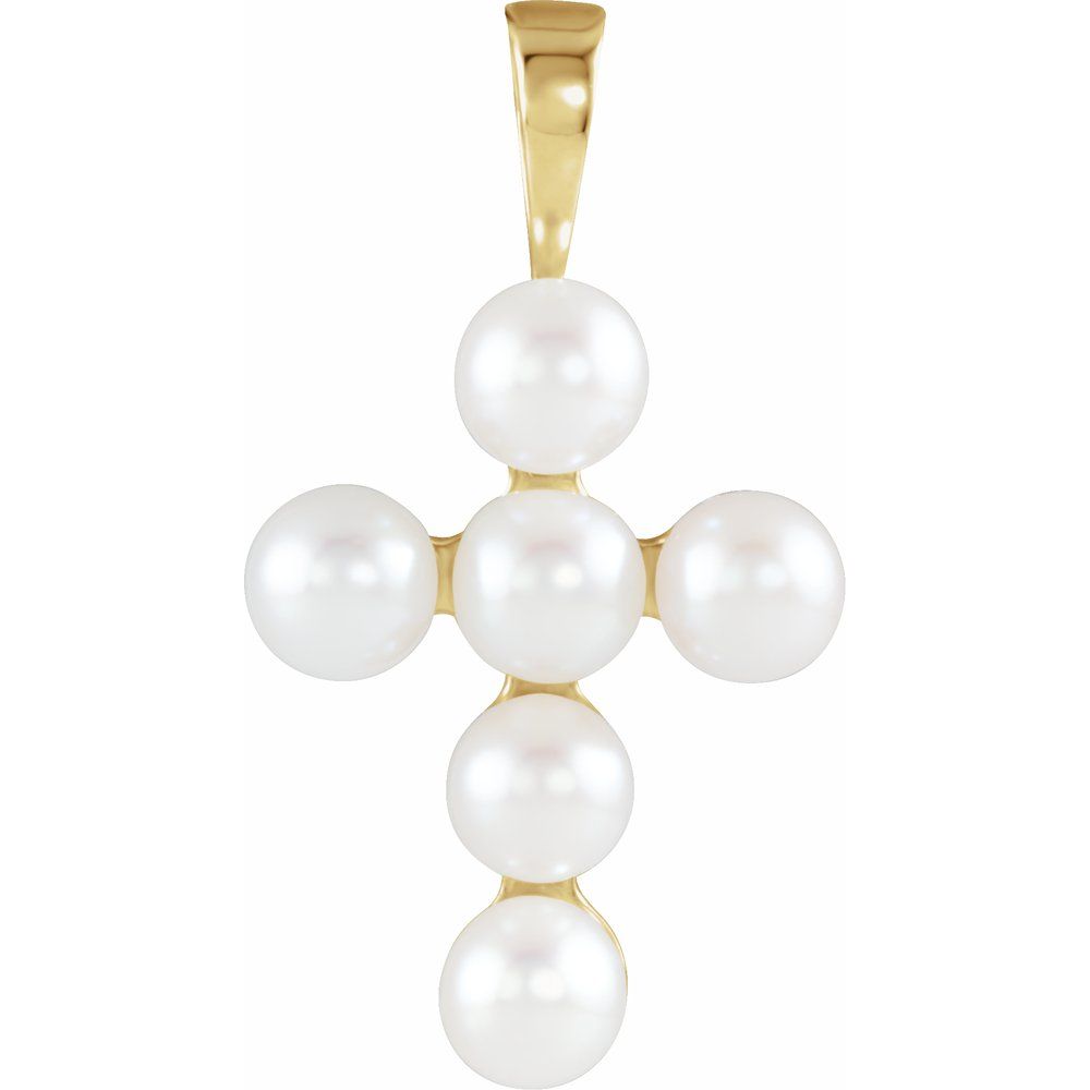 Believer 14K Yellow Gold Cultured White Freshwater Pearl Cross Pendant