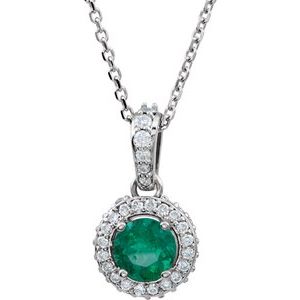 Natural Emerald And 1/5 Ctw Natural Diamond Necklace (Style 68601)