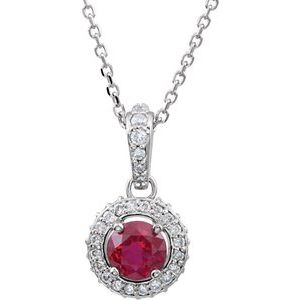 Natural Ruby And 1/5 Ctw Natural Diamond Necklace (Style 68601)