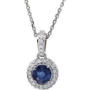 Natural Sapphire And 1/5 Ctw Natural Diamond Necklace (Style 68601)
