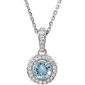 Aquamarine And 1/5 Ctw Natural Diamond Necklace (Style 68601)