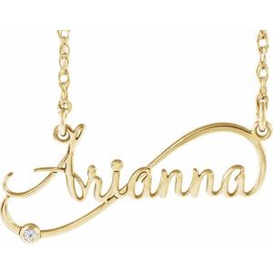 .015 Ct Natural Diamond Infinity-Inspired Script Nameplate Necklace (Style 653426)