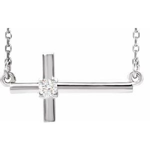 1/10 Ctw Natural Diamond Sideways Cross Adjustable Necklace (Style R42356)