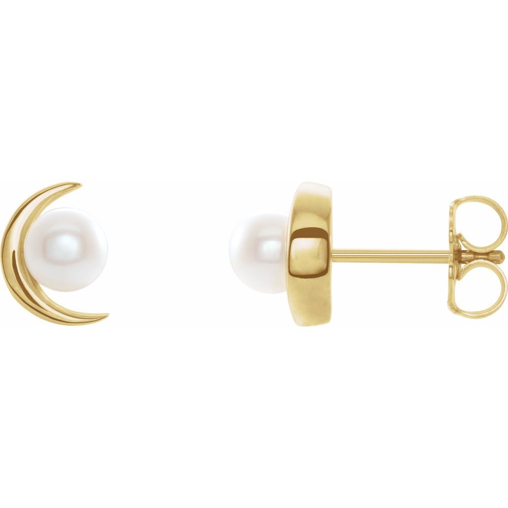14K Yellow Gold Cultured White Freshwater Pearl Earrings