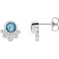 Natural Aquamarine And 1/8 Ctw Natural Diamond Earrings (Style 86777)