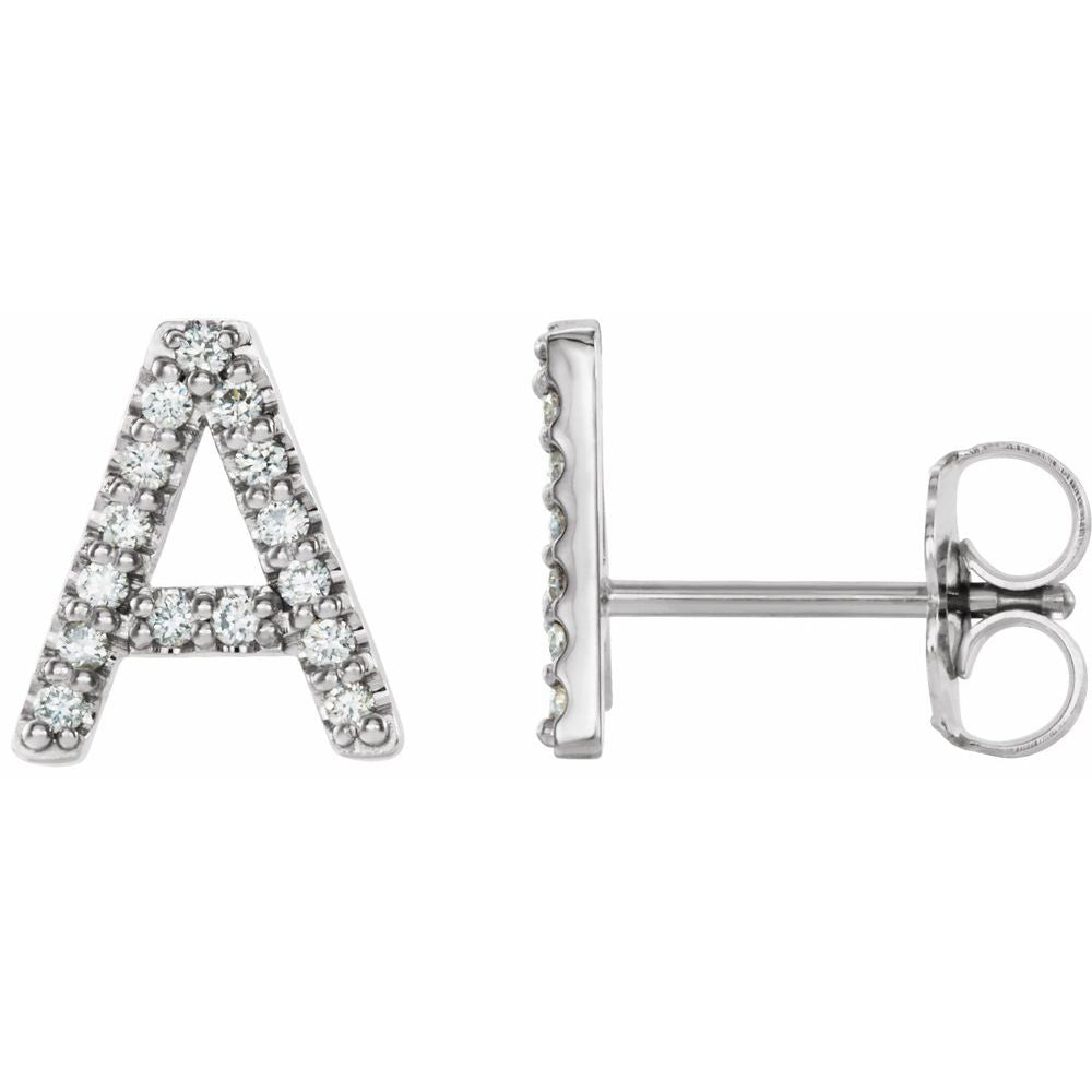 14K White Gold .06 CTW Natural Diamond Initial A Earring
