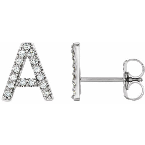 14K White Gold .06 CTW Natural Diamond Initial A Earring