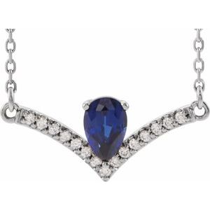 Natural Blue Sapphire And .06 Ctw Natural Diamond Necklace (Style 86814)
