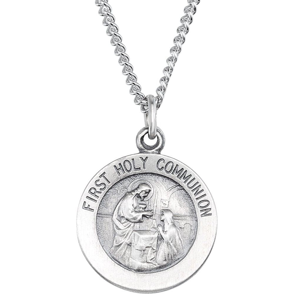 Sterling Silver 15 mm First Communion Medal 18" Necklace