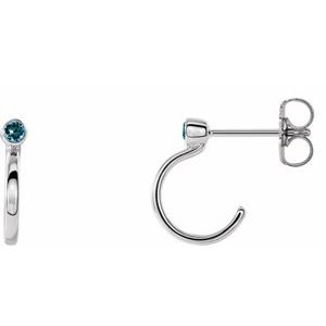 Natural Aquamarine J-Hoop Earrings (Style 86776)