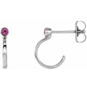 Natural Pink Tourmaline J-Hoop Earrings (Style 86776)