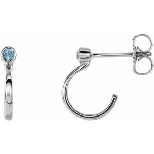 Natural Blue Zircon J-Hoop Earrings (Style 86776)
