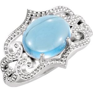 Natural Swiss Blue Topaz Granulated Ring (Style 71562)