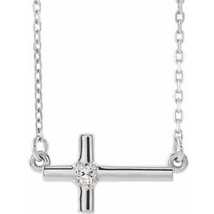 .03 Ct Natural Diamond Sideways Cross Necklace (Style R42356)