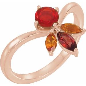 Natural Mexican Fire Opal Natural Mozambique Garnet And Natural Citrine Ring (Style 72045)