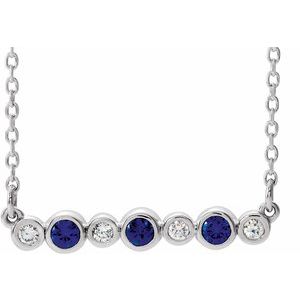 Natural Blue Sapphire And .08 Ctw Natural Diamond Necklace (Style 86706)