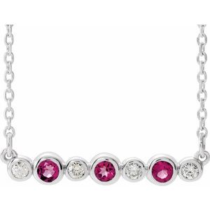 Natural Pink Tourmaline And .08 Ctw Natural Diamond Bar Necklace (Style 86706)