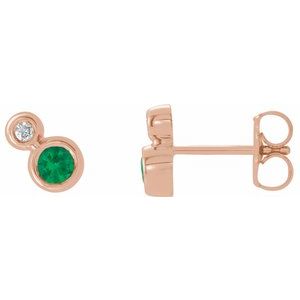 Natural Emerald And .03 Ctw Natural Diamond Earrings (Style 86888)