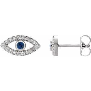 Natural Blue Sapphire And 1/8 Ctw Natural Diamond Earrings With Backs (Style 86884)