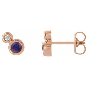 Natural Amethyst And 1/8 Ctw Natural Diamond Earrings (Style 86888)