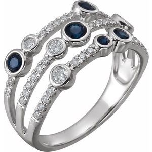 Natural Blue Sapphire And 3/8 CTW Natural Diamond Negative Space Ring (Style 653533)