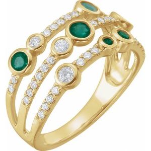 Natural Emerald And 3/8 CTW Natural Diamond Negative Space Ring (Style 653533)