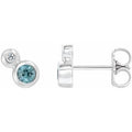 Natural Blue Zircon And .06 Ctw Natural Diamond Earrings (Style 86888)