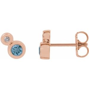 Natural Aquamarine And 1/8 Ctw Natural Diamond Earrings (Style 86888)