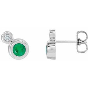 Natural Emerald And .06 Ctw Natural Diamond Earrings (Style 86888)