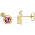 Natural Pink Tourmaline And 1/8 Ctw Natural Diamond Earrings (Style 86888)