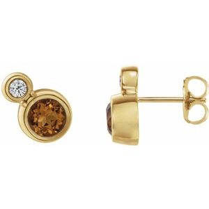 Natural Citrine And 1/8 Ctw Natural Diamond Earrings (Style 86888)